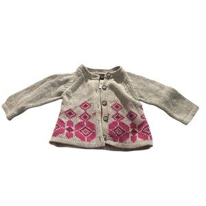 Tea Collection Cozy Gray and Pink Sweater with Floral Embroidery